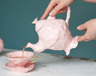 Pink Ceramic Teapot, Alice In Wonderland Teapot