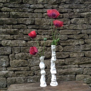 Slim Ceramic Vase, White Contemporary Vase for Flowers