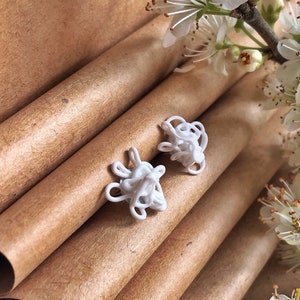 Porcelain Doodle Stud Earrings: White Ceramic Wearable Art