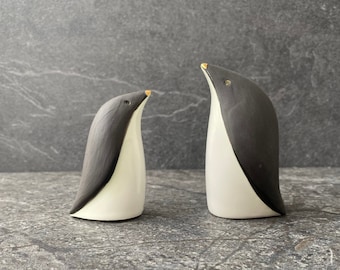 Penguins Salt and Pepper Shakers, Handmade porcelain Spice containers