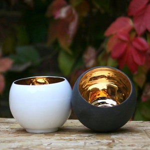 Gold Plated Teacup, Minimalist Spherical Tea Bowl