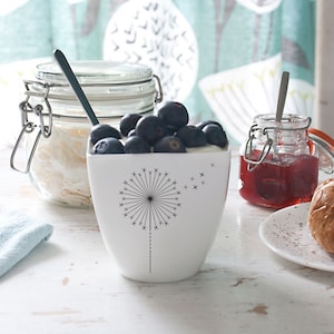 Porcelain Mug with Dandelion, Ceramic Cup with Dandelion, Yogurt pot, Milkshake cup image 1