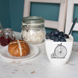 Mug with Bike, White Porcelain Mug with Vintage Bicycle, Bike Lovers Gift, Yogurt pot, Milkshake cup image 6