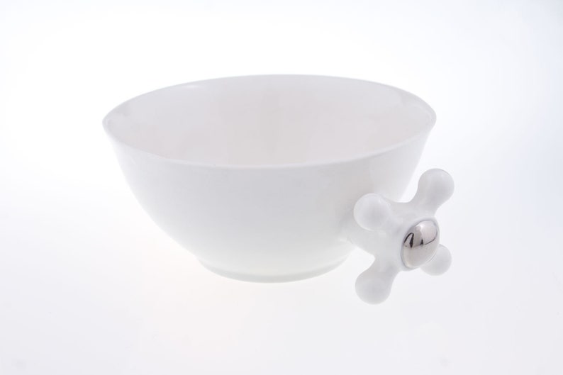 Quirky Bowl with Faucets, Funny Ceramic Bowl, Handyman Gift, White Soup Bowl image 6