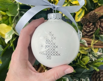 White Porcelain Bauble with Christmas Tree, Minimalist Christmas Ornament, Scandi Christmas Decor