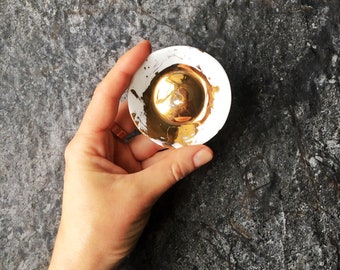 14K Gold Porcelain Ring Dish: Handmade Bone China Trinket Holder