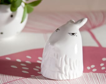 Porcelain Bunny Figurine, Grumpy Bunny,, White figurine