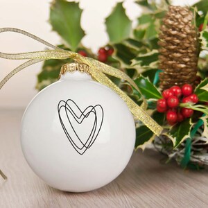 White Christmas Bauble with Heart, Minimalist Christmas Bauble, Christmas Tree Decoration image 3