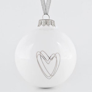 White Christmas Bauble with Heart, Minimalist Christmas Bauble, Christmas Tree Decoration image 6