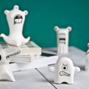 Funny Monsters Ceramic Figurines, Porcelain Figurines Set of three, Modern Kawaii Figurines image 3
