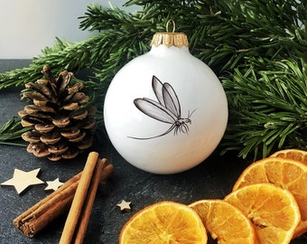 Big Ceramic Ornament with Dragonfly, White Chrismas Bauble, Modern Christmas Decoration