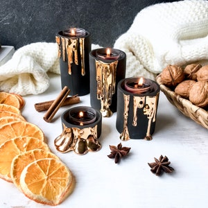 Black and Gold Candle Holders, Modern Ceramic Candlesticks