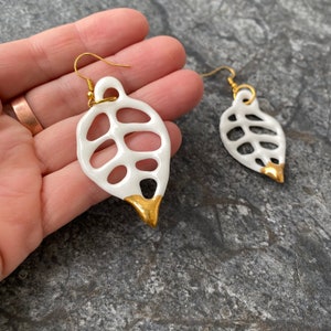 Filigree Leaf Earrings, Porcelain Drop Earrings image 2