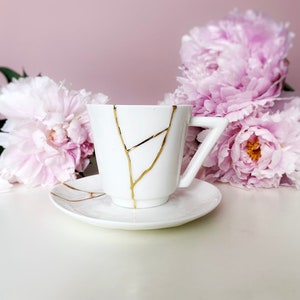 Kintsugi Cup and Saucer, Handmade Coffee Cup, Mother's Day Gift
