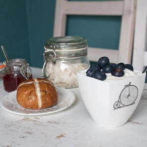 Mug with Bike, White Porcelain Mug with Vintage Bicycle, Bike Lovers Gift, Yogurt pot, Milkshake cup image 5