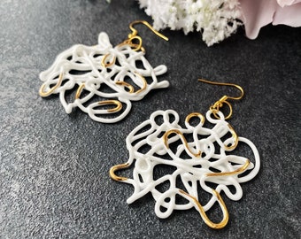 Wiggly Porcelain Drop Earrings with Gold Thread