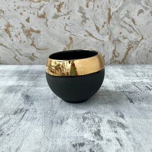 Black Ceramic Tea Cup Plated with Gold or Platinum, Minimalist Men Gift