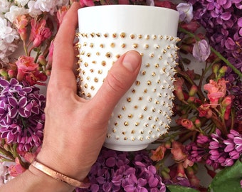 White Ceramic Mug with Spikes, Spiked Coffee Mug