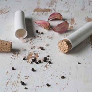Minimalist Salt and Pepper Shakers, Porcelain Spice Containers, Spice Tube