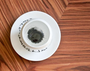 Handmade Teacup with Ink Splat, Hot Chocolate Cup with Ink Blot, Ceramic Cup and Saucer Set