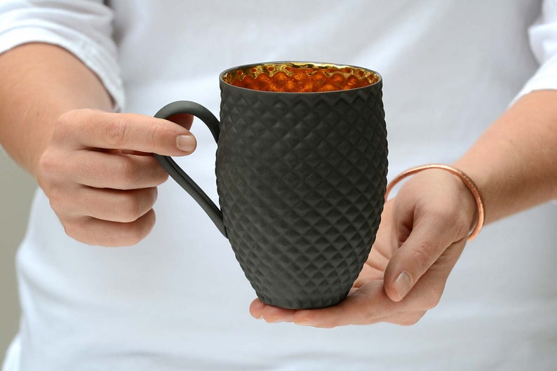 Luxury Black Mug With Gold Interior Porcelain Coffee Mug With Etsy