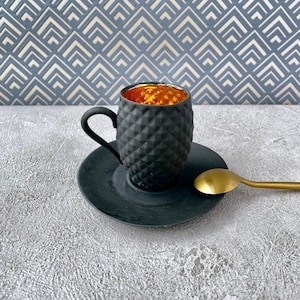 Black and Gold Coffee Cup and Saucer