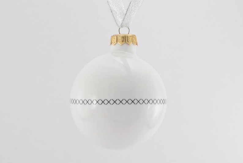 White Christmas Ornament with Cross Stitch Pattern, White Christmas Bauble, Ceramic Ornament image 7