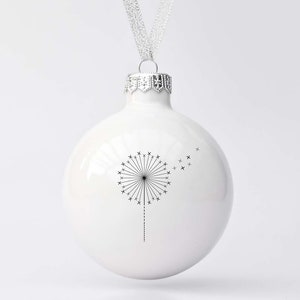 Bauble de Noël minimaliste avec pissenlit, grand ornement de Noël, ornement de Noël blanc image 3