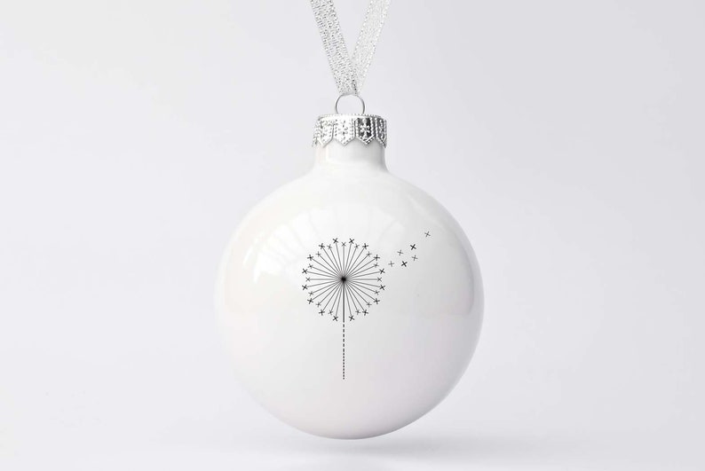 Bauble de Noël minimaliste avec pissenlit, grand ornement de Noël, ornement de Noël blanc image 3