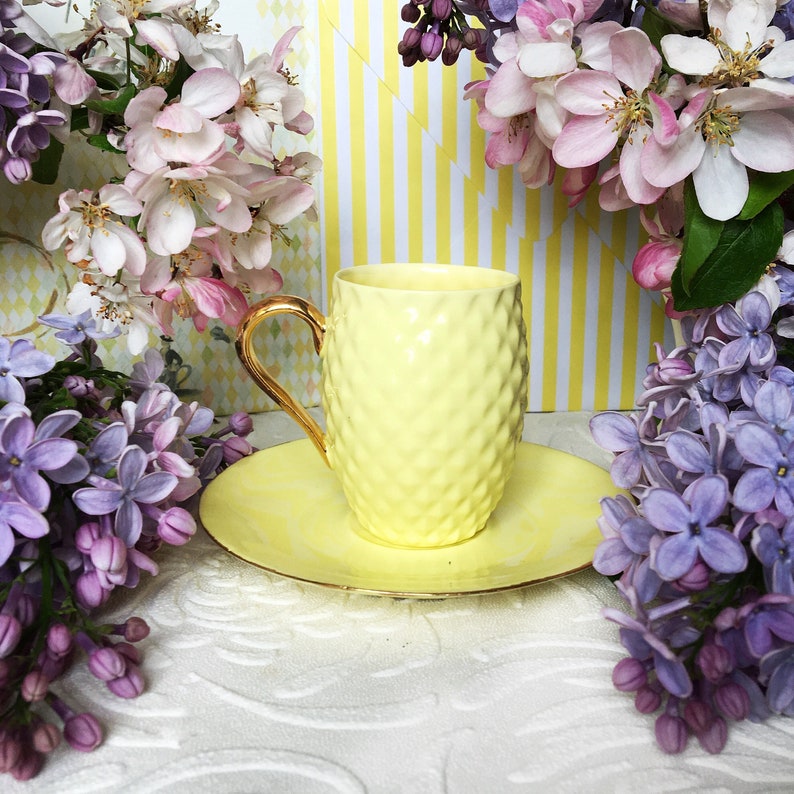 Pink Coffee Cup with Gold Handle, Small Handmade Cup and Saucer image 3