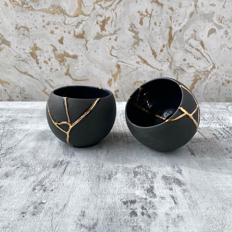 Black Kintsugi Cups