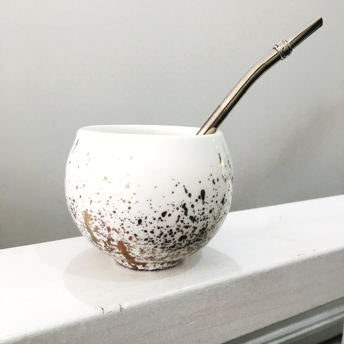 Yerba Mate Mug With Gold Splash White Ceramic Mate Gourd Etsy