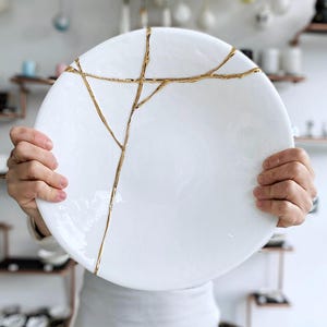 Large Kintsugi Bowl, White Kintsugi Platter, Meaningful Wedding Gift