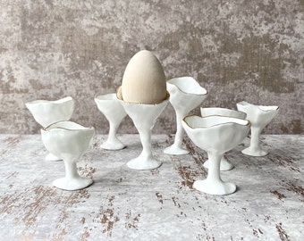 Handmade Porcelain Egg Cup with Feet Plated with Real Gold