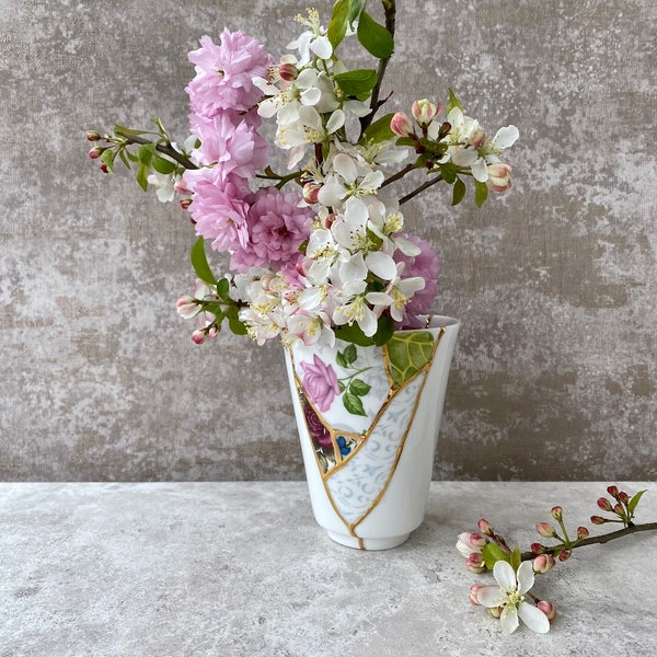 Small Kintsugi Vase with Floral Sections