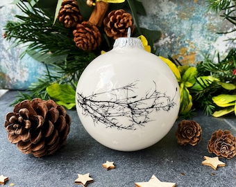 Christams Bauble with Winter Twig in Black, Gold or Silver