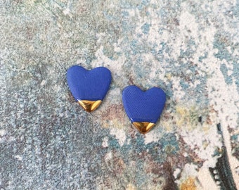 Hearts Studs with Gold Tip, Heart Shaped Porcelain Earrings