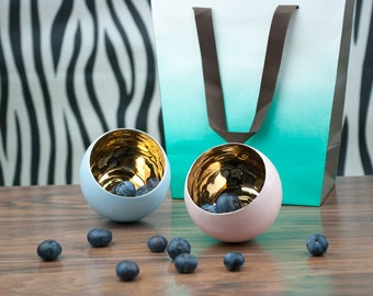 Gold Filled Teacup, Minimalist Gold Teacup, Pink Porcelain Espresso Cup, Baby Blue Ceramic Cup
