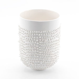 White Mug with Spikes, Spiked Porcelain Tumbler Mug image 4