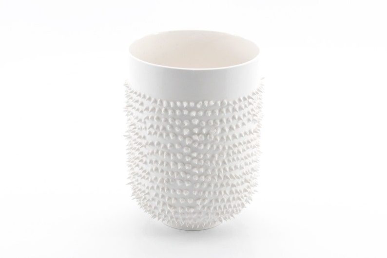 White Mug with Spikes, Spiked Porcelain Tumbler Mug image 4