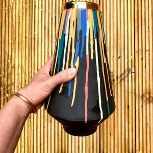 Large Vase with Colourful Drips and Gold Band image 4