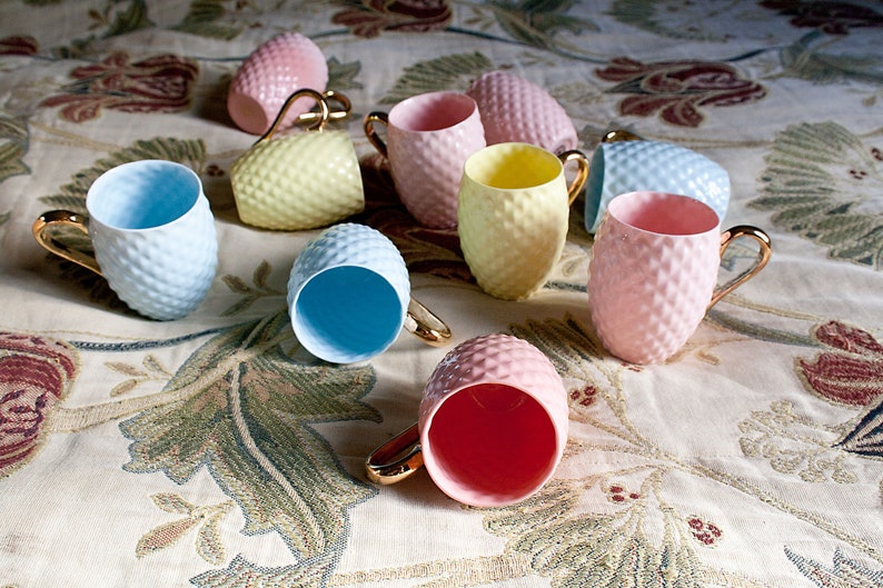 Pink Coffee Cup with Gold Handle, Small Handmade Cup and Saucer image 10