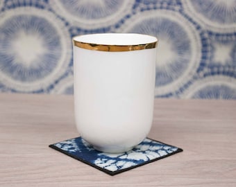 Tumbler in ceramica bianca con oro cerchio, bicchiere di porcellana, tazza di frullato, vaso di porcellana