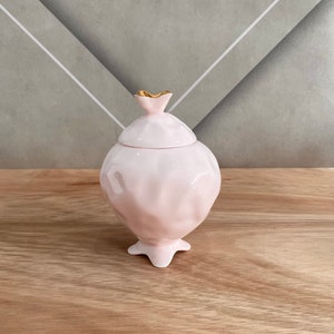Pink Sugar Bowl, Porcelain Sugar Pot Decorated with Real Gold