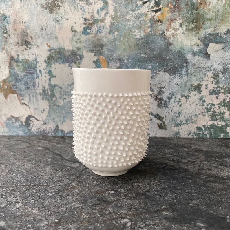 White Mug with Spikes, Spiked Porcelain Tumbler Mug image 3