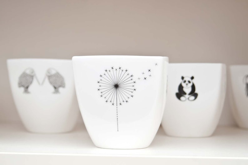 Porcelain Mug with Dandelion, Ceramic Cup with Dandelion, Yogurt pot, Milkshake cup image 10