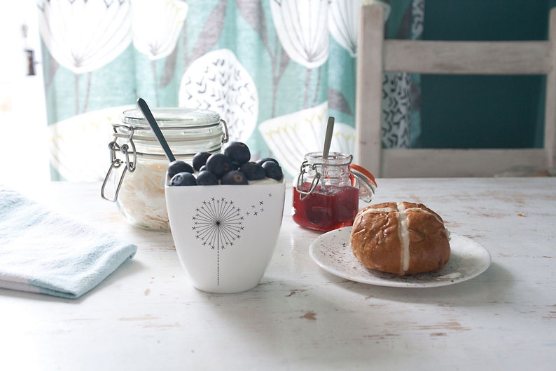 Porcelain Mug with Dandelion, Ceramic Cup with Dandelion, Yogurt pot, Milkshake cup image 1