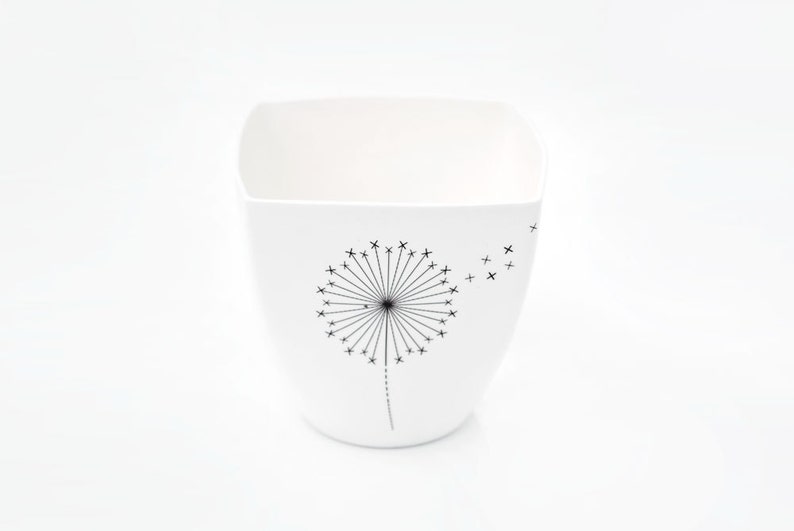 Porcelain Mug with Dandelion, Ceramic Cup with Dandelion, Yogurt pot, Milkshake cup image 5