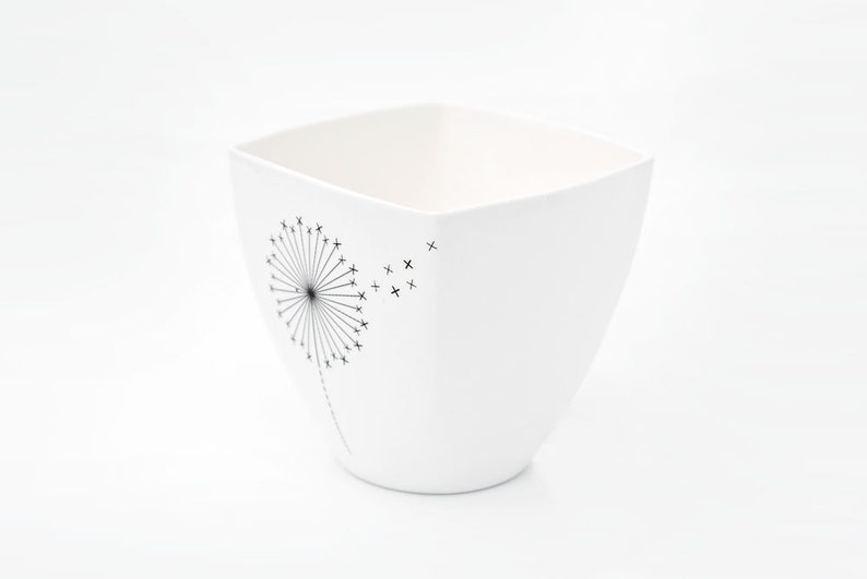 Porcelain Mug with Dandelion, Ceramic Cup with Dandelion, Yogurt pot, Milkshake cup image 6