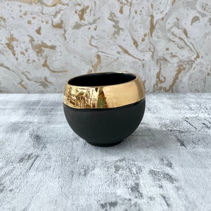 Black Ceramic Tea Cup Plated with Gold or Platinum, Minimalist Men Gift